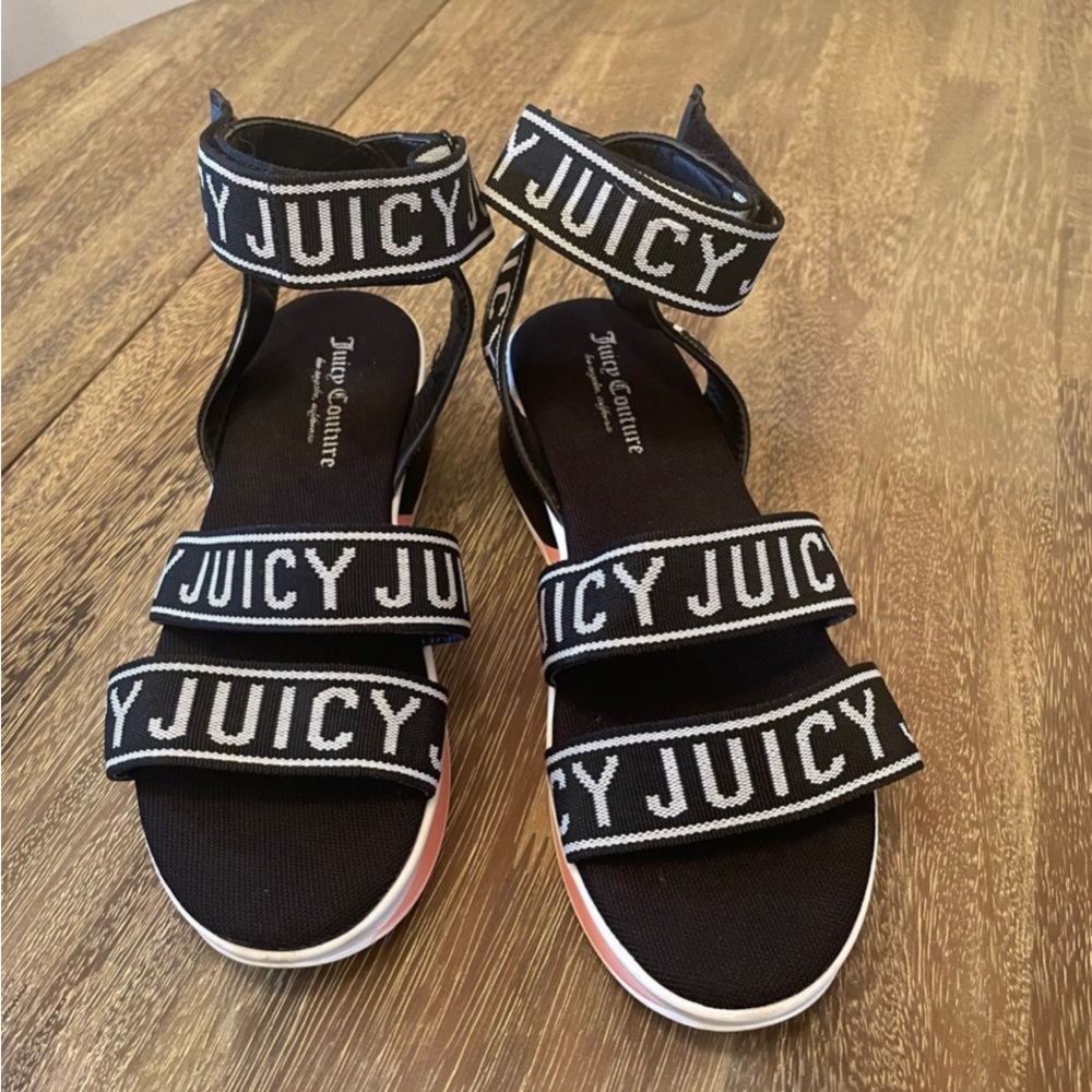 Juicy Couture Black and White Logo Strap Sandals